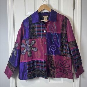 Choices Multi Blocks/Color Trim Long Sleeve Button Down Jacket Large L